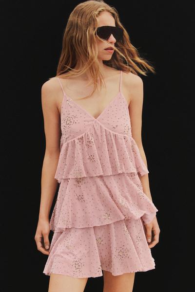 Short rhinestone embroidered dress