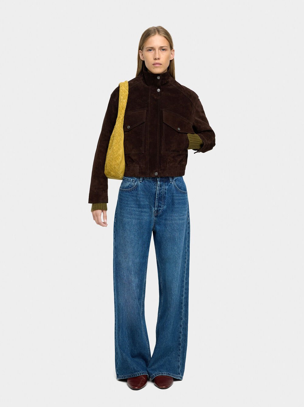 Veste en cuir col montant