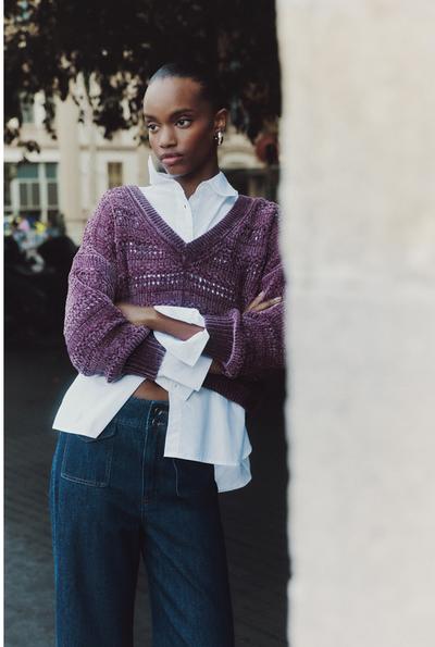 Chenille V-neck sweater