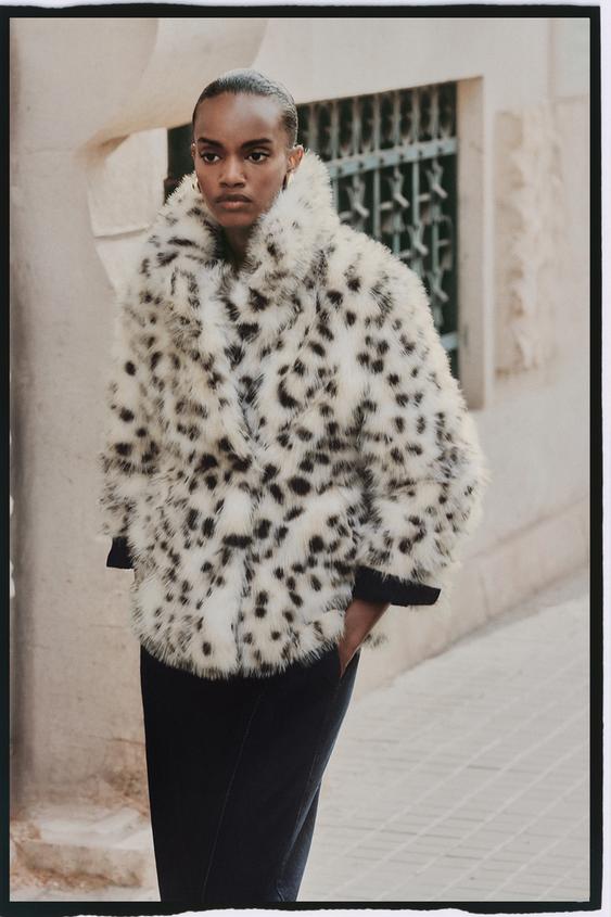 Animal print faux fur coat