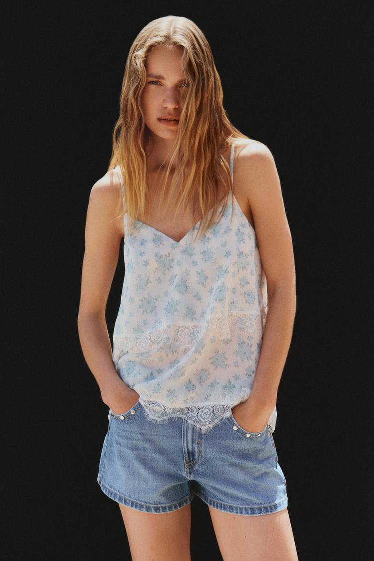 Denim shorts with studs