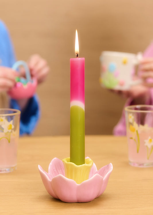Pink daffodil candle holder