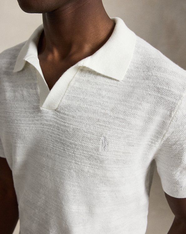 Baumwoll-Leinenpullover mit Polokragen