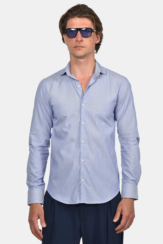 Ανδρικό Επίσημο Πουκάμισο Από 100% Βαμβάκι Normal Fit Με Κλασικό Γιακά - ΜΠΛΕ Ανδρικό Επίσημο Πουκάμισο Από 100% Βαμβάκι Normal Fit Με Κλασικό Γιακά - ΜΠΛΕ