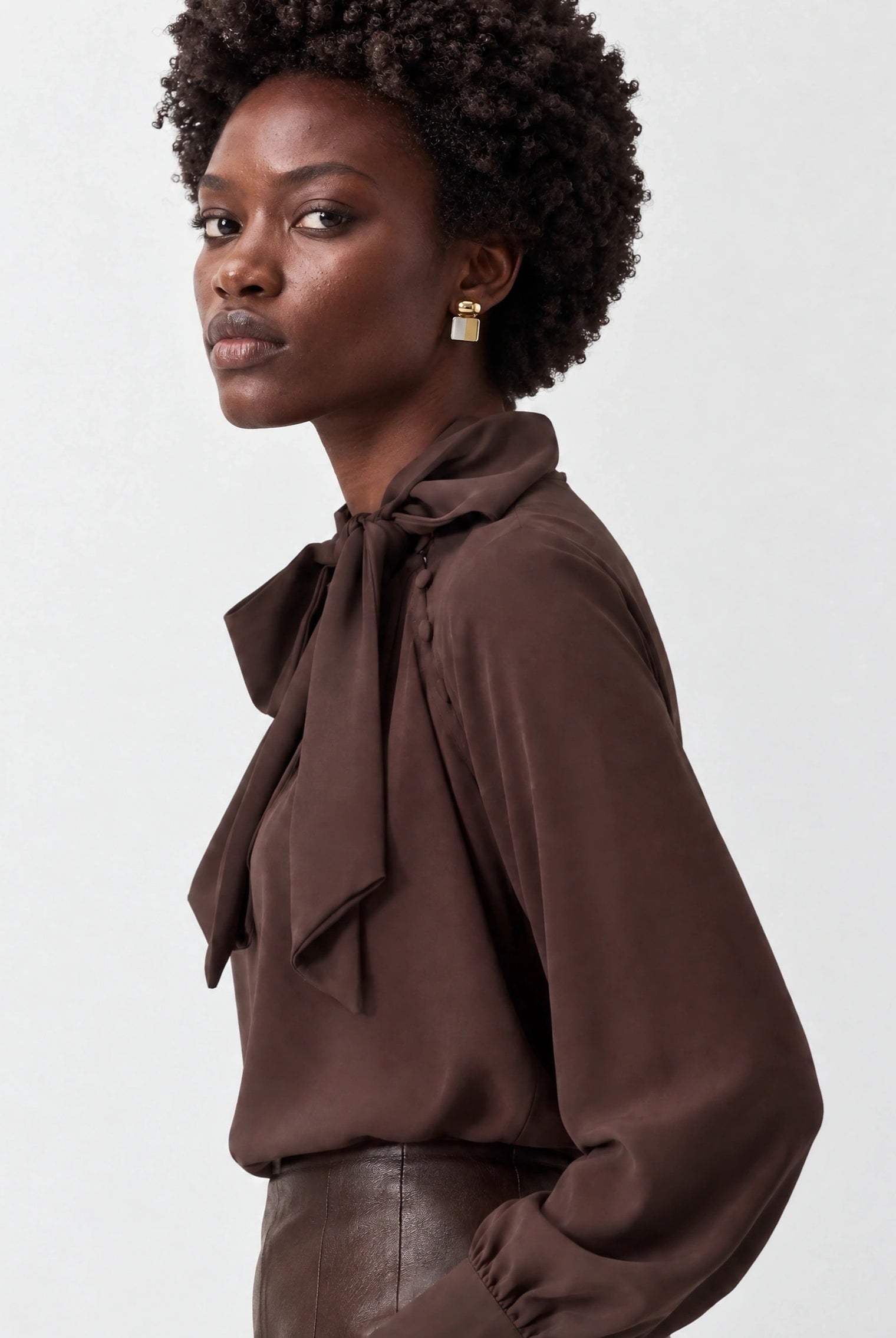 Blouse with neck tie detail