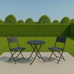 Combo de 1 mesa y 2 sillas plegables de rattan