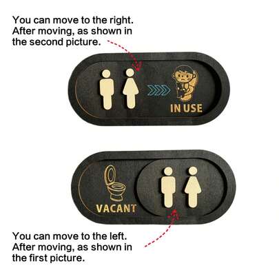 -2%1pc Creative Wooden Toilet Sign, WC Pattern Vacant/Occupied Movable Sign, Suitable For Home, Restaurant, Cafe, Boutique