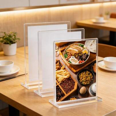 -3%1pc A6/A5/A4 Acrylic Double-Sided Transparent Table Card Holder, Menu Display Stand With Card Slot, Restaurant Table Sign Holder, Desk Top Label Stand, Suitable For Restaurant, Events, Graduation Ceremony And Office Use
