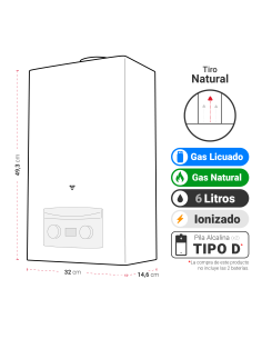 Calefont Albin Trotter 6 Litros Tiro Natural Gas Licuado