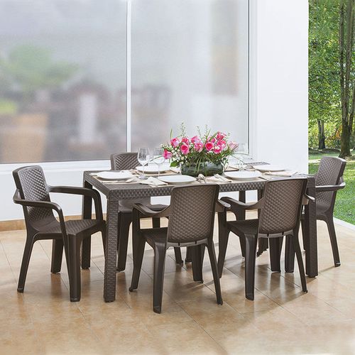 Combo Comedor Familiar Eterna, 1 Mesa, 6 Sillas Con Brazos