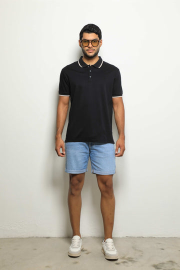 Polo Fashion Mercerizada Negro/Taupe