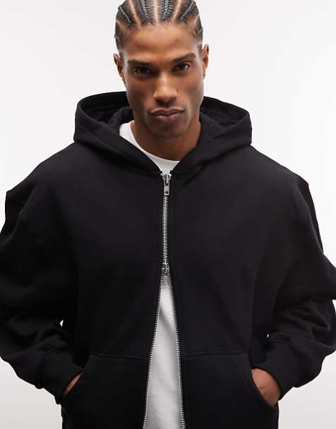 ASOS DESIGN premium heavyweight oversized zip through hoodie in 400gsm in black