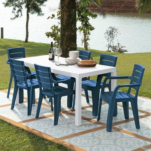 Combo Comedor Familiar Barú, 1 Mesa Gris Hielo, 6 Sillas con Brazos