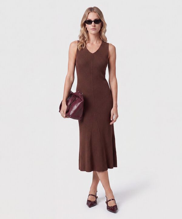 Vestido Midi Tejido Cuello V Para Mujer
