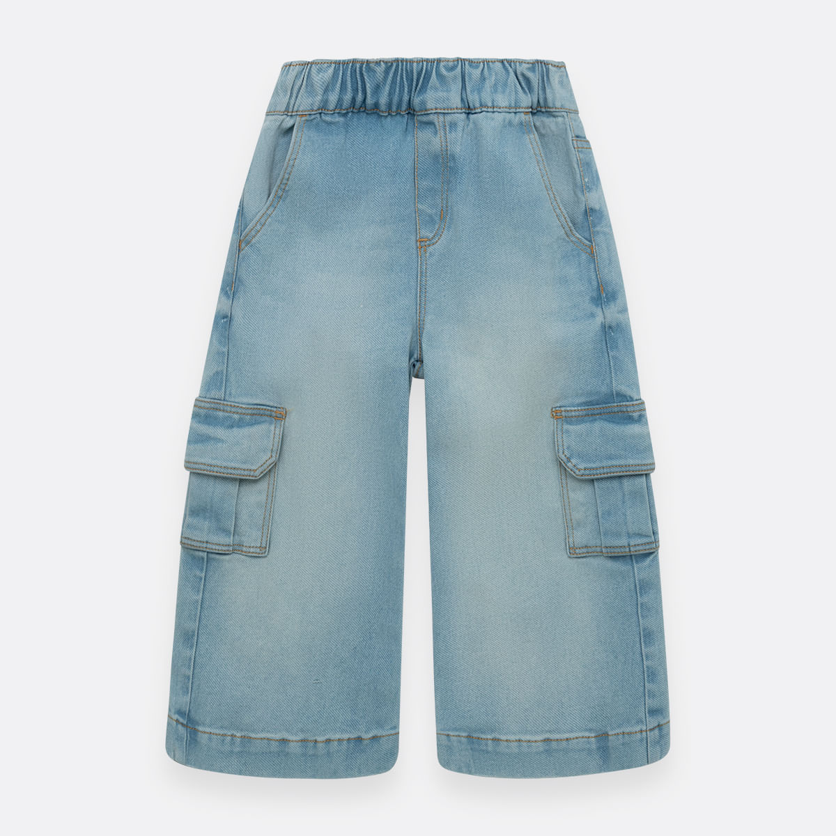 Denim wide leg para niña con bolsillos cargo