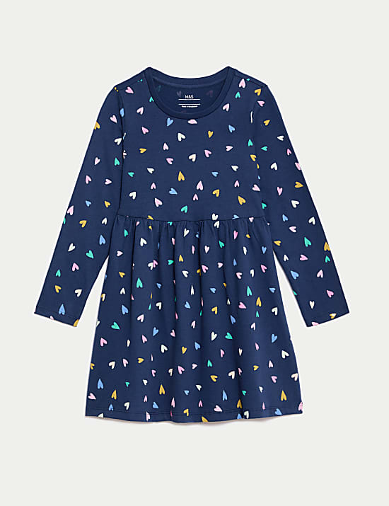 Vestido 100% algodón con diseño de corazones (2-8 años)