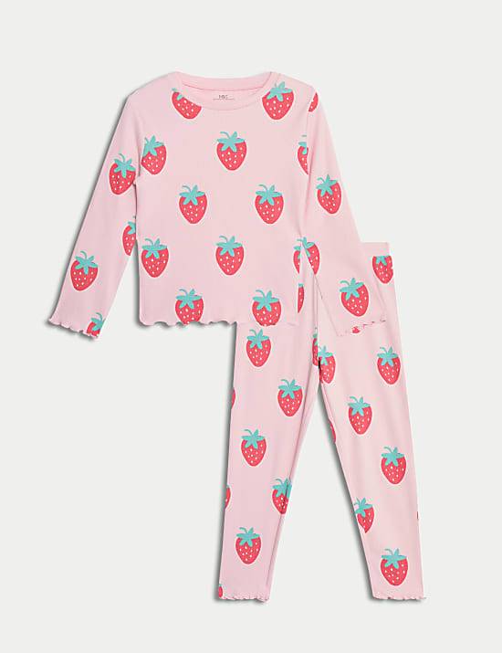 Pijama 100% algodón con estampado de fresas (12 meses-8 años)