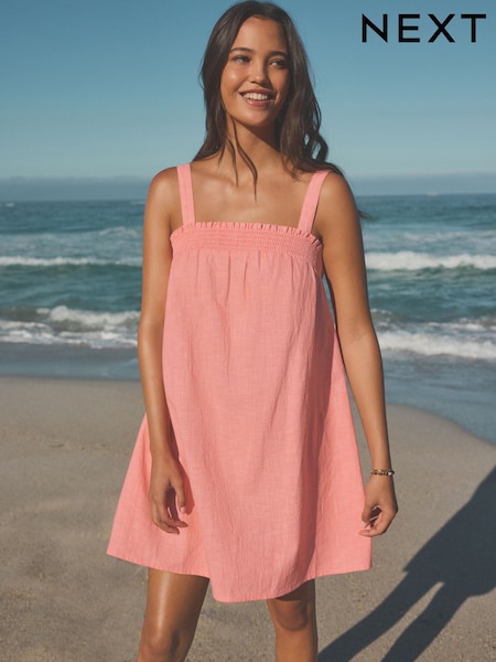 Coral rosa - Minivestido de verano 100 % algodón