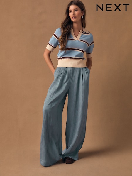 Azul claro - Pantalones plisados superanchos