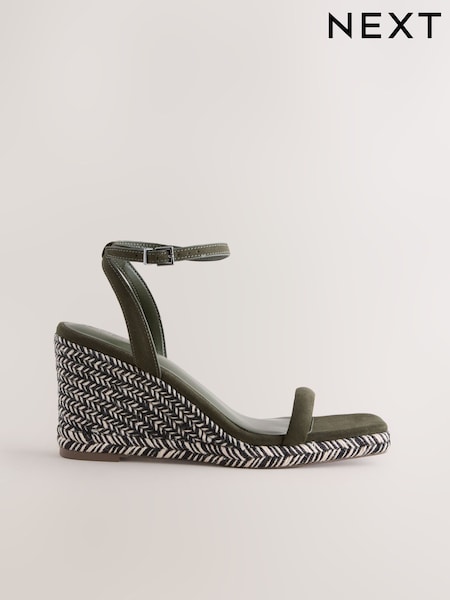 Verde caqui - Zapatos de tacón tipo alpargata con cuña y puntera cuadrada