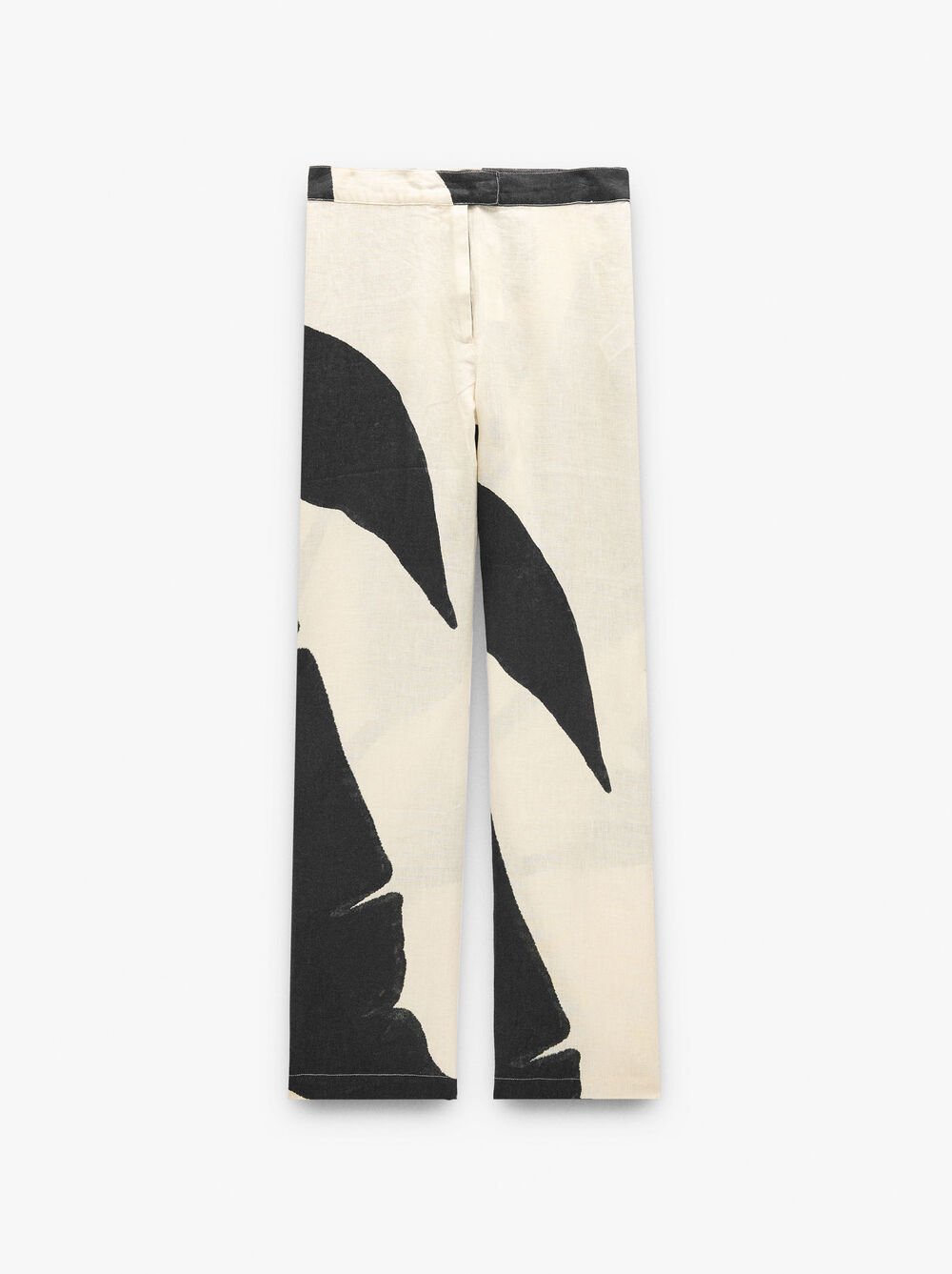 Pantalón recto estampado 100% lino