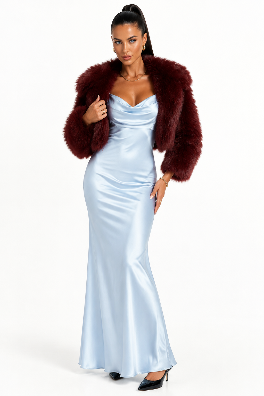 Satin Cowl Neck Maxi Dress