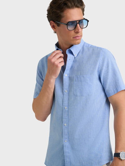 CAMISA LINO M.CORTA CELESTE
