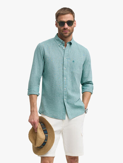 CAMISA LINO BOLSILLO VERDE