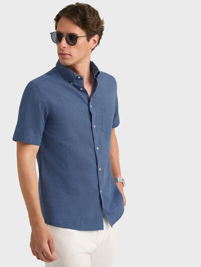 CAMISA LINO M.CORTA AZUL MARINO