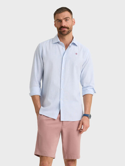 CAMISA LINO RAYAS CELESTE