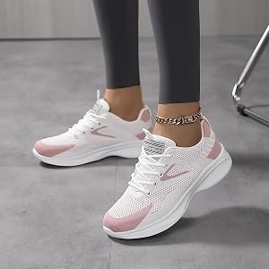 Women Fashion Athletic Running Shoes Gym Walking Running Tennis Fitness, Lcs6238 White Pink, 39 EU