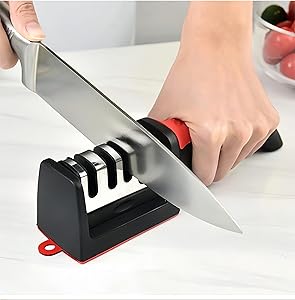 4 Stage Knife Sharpener, Kitchen Accessories for Ceramic/Steel Knives and Scissors, Helps in Repairing, Restoration and Polishing Blades