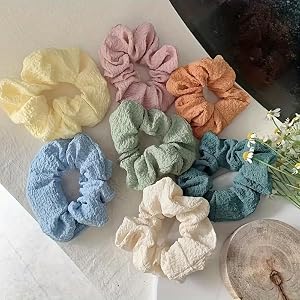 7 Pack Elegant Hair Scrunchies Soft Fabric Versatile Scrunchies for Buns and Ponytails, Solid Color, Simple Style, Assorted Pastel Colors, Valentine's Day Gift Set