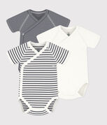 LOT DE 3 BODIES CROISÉS MANCHES COURTES RAYURES BÉBÉ EN COTON