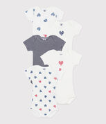 Lot de 5 bodies manches courtes en coton cœurs rayés bébé