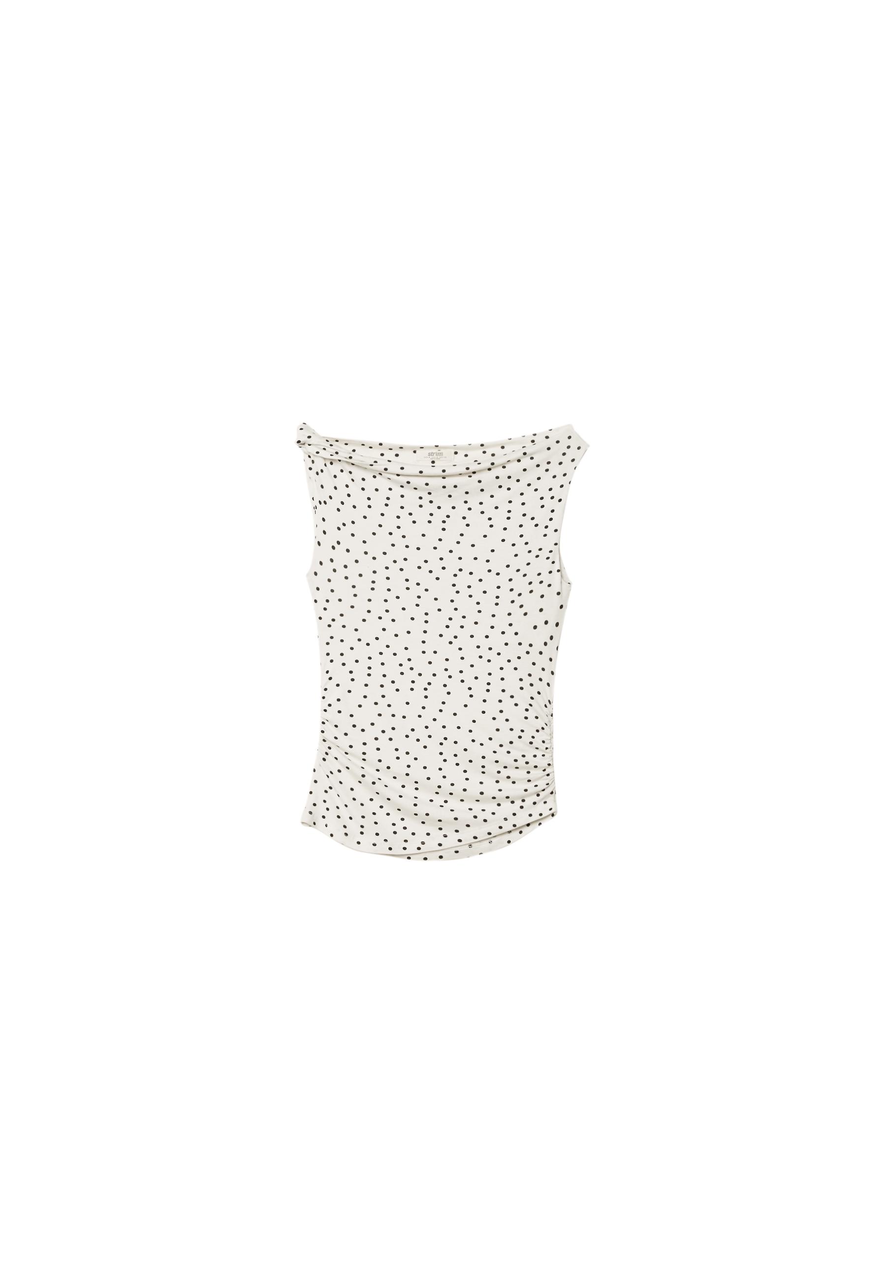 T-shirt asymétrique fronces à pois