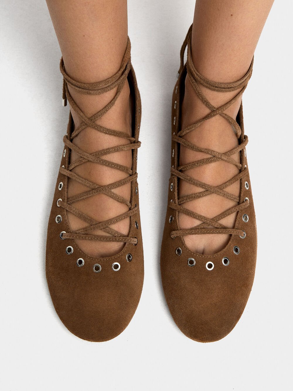 Leather ballet flats with crossed straps