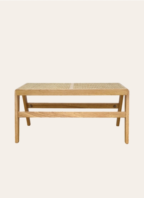 BANC EN BOIS D’HÉVÉA ET CANNAGE DE ROTIN