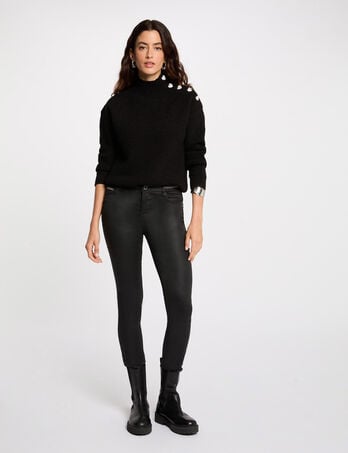 Pantalon slim enduit noir femme