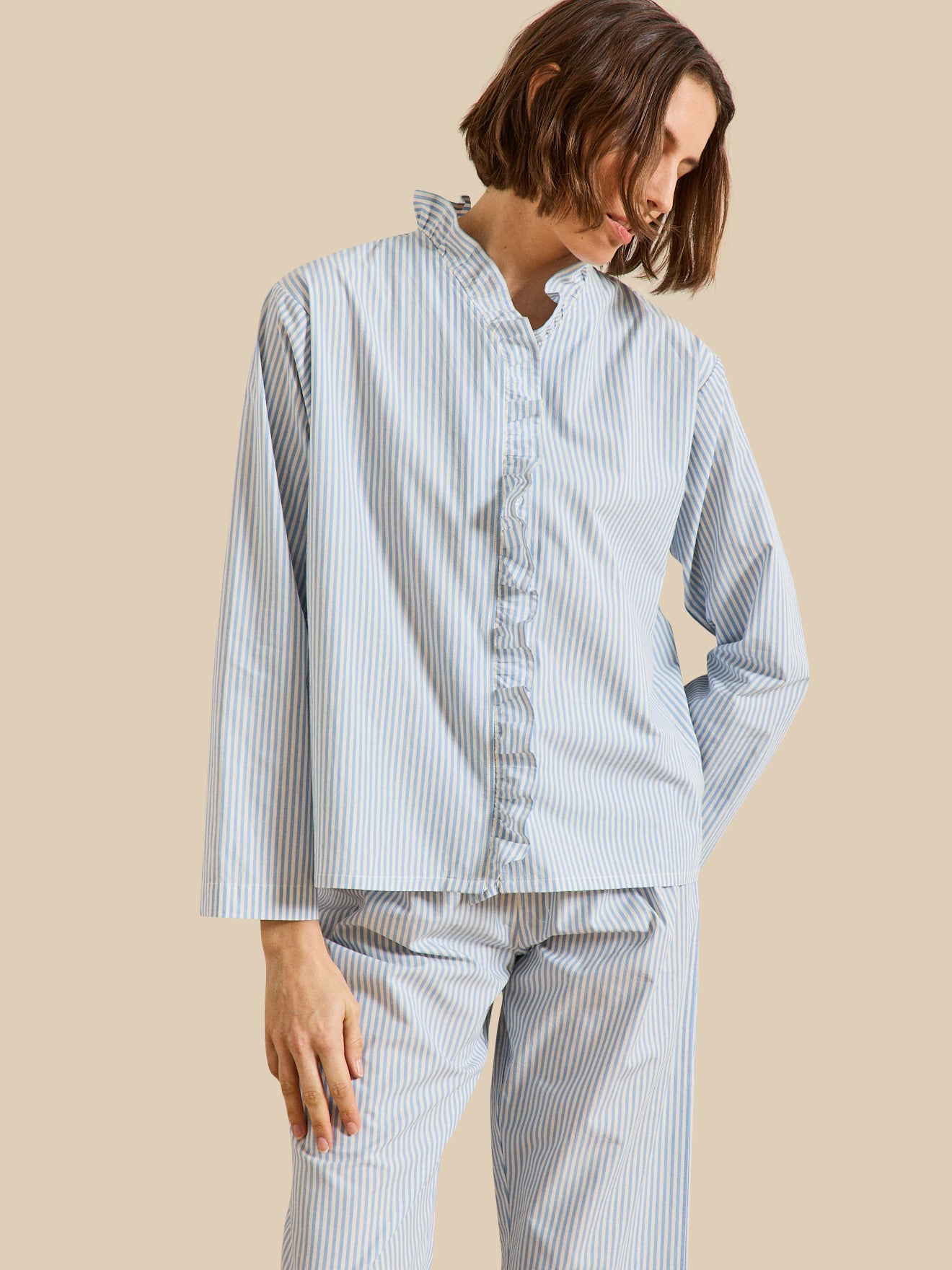 Pyjama rayé volanté femme