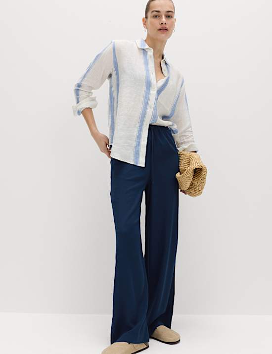 Pantalon coupe large en lin avec cordon