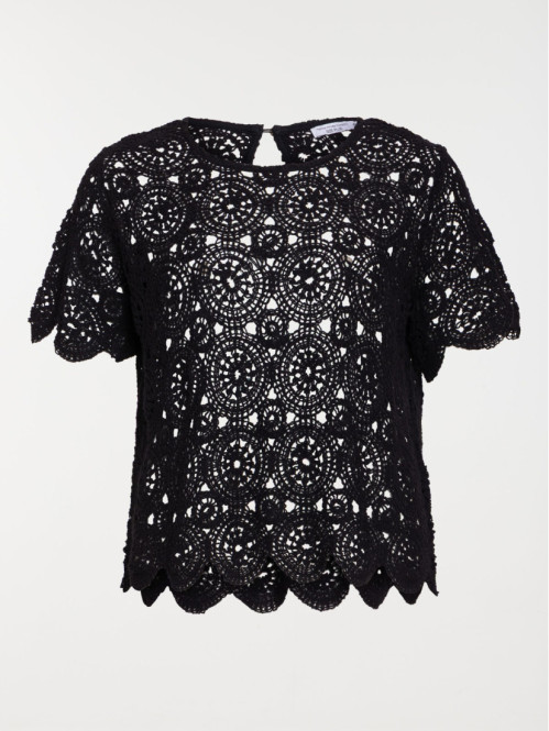 Blouse noire crochet grande taille femme