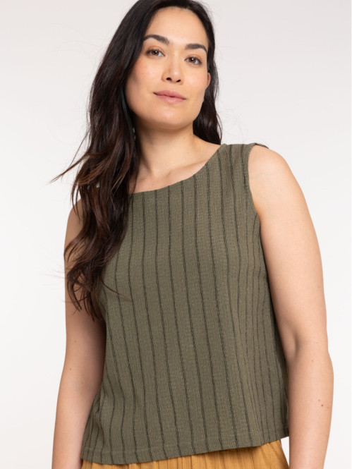 Débardeur col rond vert sombre femme