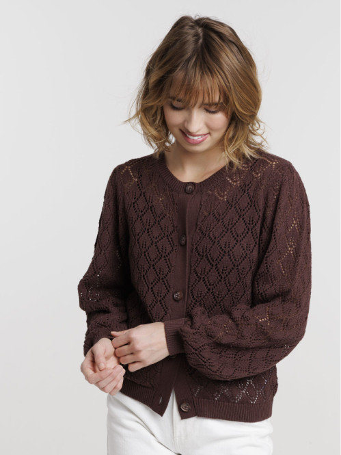 Gilet boutonné motifs ajourés femme