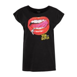 Tee shirt imprimé lèvres devant Femme