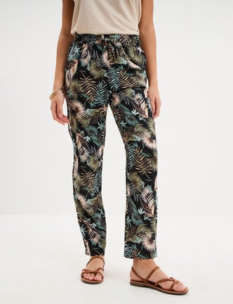 Pantalon fluide ceinture élastiquée noir femme