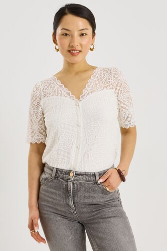 Blouse ajourée col V femme