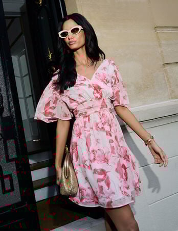 Robe cache-coeur manches volantées multicolore femme