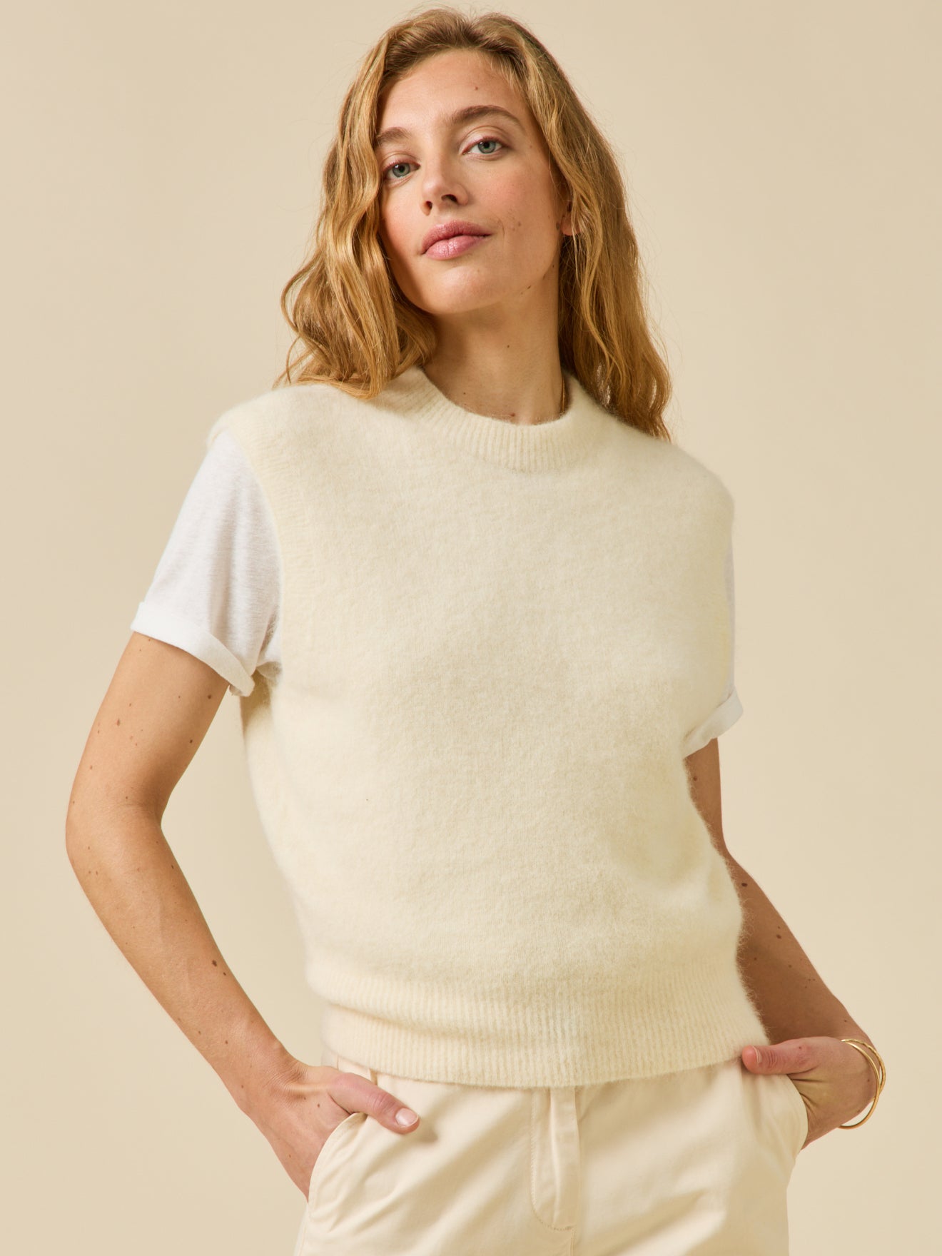 Pull sans manches femme mélange alpaga
