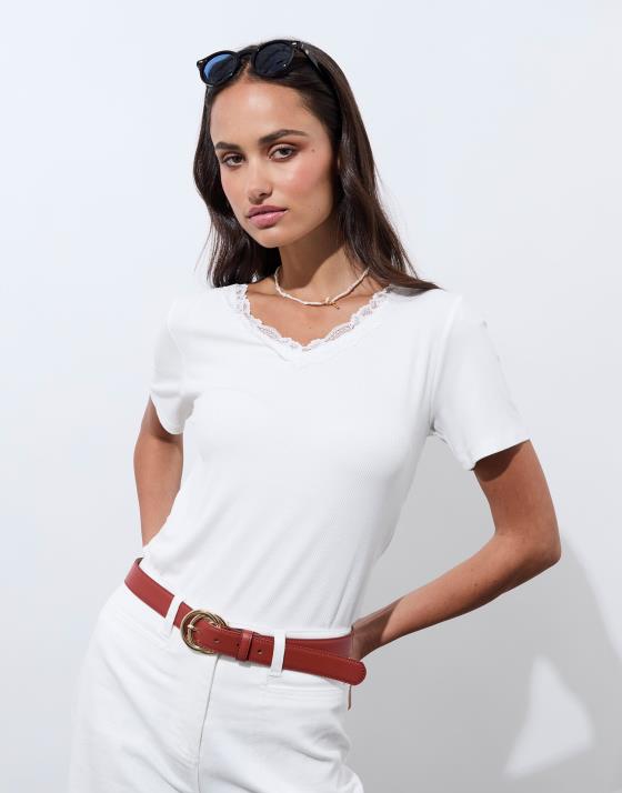 T-Shirt manches courtes uni blanc femme